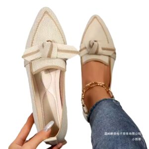 Large size flying woven breathable flat shoes for women slip-on bowknot shallow lazy work new product - Image 4