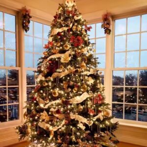 Green PE +PVC mix flock artificial tree Christmas tree with warm white LED lights with controller christmas decorations - Image 5