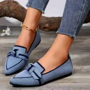 Large size flying woven breathable flat shoes for women slip-on bowknot shallow lazy work new product - Image 5