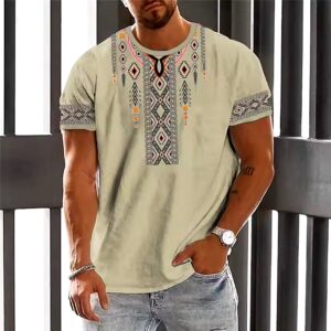 Retro Color Block Tribal Style T Shirt For Men Summer Streetwear O Collar Loose Short Sleeve Big T-shirts Men Clothing - Image 3