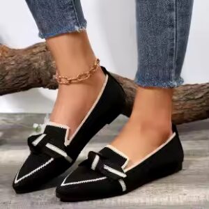 Large size flying woven breathable flat shoes for women slip-on bowknot shallow lazy work new product - Image 7