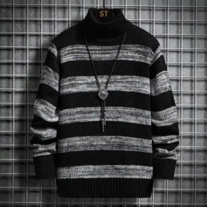 Wholesale Winter 2024 Men Clothing Elasticity Striped Long Sleeves Contrast Color Knitting Warm Casual Sweater - Image 4