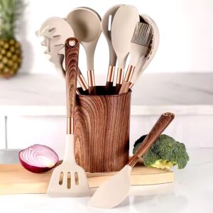Heat Resistant BPA Free Silicone Kitchen Cooking Utensil Set Wooden Handles Kitchen Tools Spatula Set - Image 3