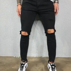 High Quality Spring Summer Elastic Plus Size Skinny Ripped Destroyed Men's Jeans Joggers Rippedjeans - Image 6