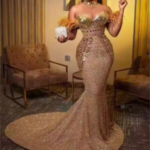 Women Maxi Dress Modest Floor-Length Summer 2024 Mesh Rhinestone Pink Mermaid Plus Size Prom Dresses For Women Elegant - Image 6