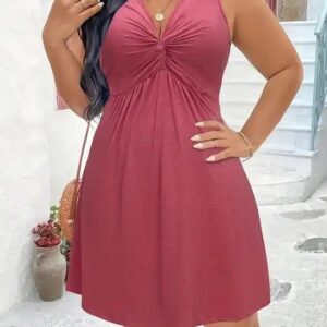 Plus Size Solid Twist Tank Dress Viscose Fabric vestidos para dama Wholesale USA Casual Sleeveless V Neck Dress - Image 5