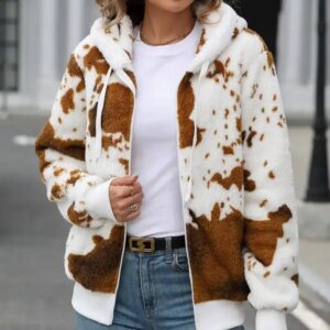 High Quality Sweatshirts Women's Hooded Zipper Plush Printed Cardigan Jacket Velvet Hoodie Winter Fleece Hoodies - Image 1
