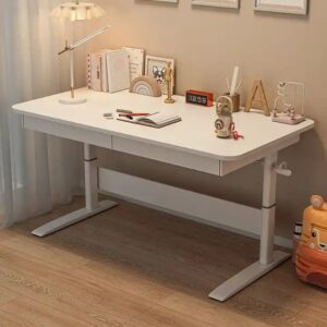White Wooden Manual Height Adjustable Computer Gaming Desk Lifting Coffee Table With Storage - Image 4
