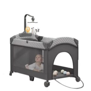 Foldable Portable Child Kid Fence Playpen Baby Bed Travel Cot Baby Playard with Side Door - Image 7
