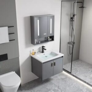 China Space Aluminum Wholesale Contemporary Grey Bathroom Floor Cabinet Double Doors Storage Cupboard - Image 5