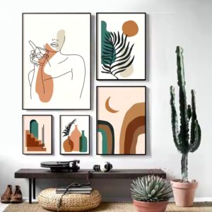 Mid Century Wall Art Set of 5, Abstract Boho Art Set of 5 Prints Bohemian Terracotta Wall Decor Art Print home Decor - Image 3