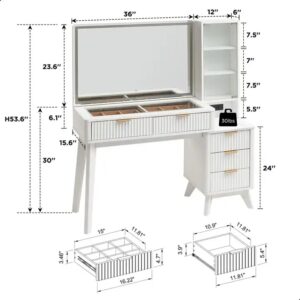 Sunrise 48" Fluted Makeup Vanity Desk with 36" Big Lighted Mirror, Glass Top,Charging Station,Vanity Con Luz Led,Makeup Vanities - Image 3