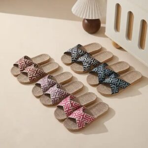 Chinese Classical Design Summer Linen Slippers Soft Wearing Breathable Womens Slippers Sandals - Image 7
