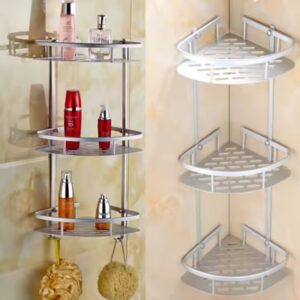 3 Layers Triangular Corner Organizer Rack Shelves Wall Mounted Aluminum Kitchen Bathroom Shampoo Cosmetic Organizer Rack - Image 3