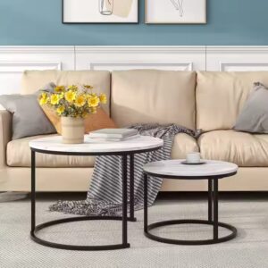 Modern Nesting small Round wood side End Coffee table for bedroom Living Room furniture - Image 3