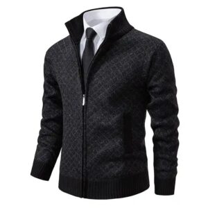 Autumn and Winter Men's Velvet Thickened Sweater Jacket Stand Collar Slim Long Sleeve Casual Cardigan for Men - Image 4