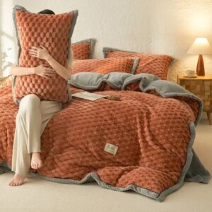 Winter Thicken Flannel Fleece Bedding Set Luxury A Side Jacquard Milk Fleece B Side Flannel Fleece 3/4pcs Warm Bed Linens - Image 5