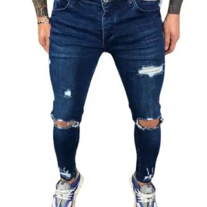 High Quality Spring Summer Elastic Plus Size Skinny Ripped Destroyed Men's Jeans Joggers Rippedjeans - Image 3