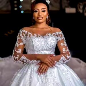 African Long Sleeve Wedding Dress Beading Lace Bridal Gown vestidos de noiva - Image 5