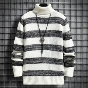 Wholesale Winter 2024 Men Clothing Elasticity Striped Long Sleeves Contrast Color Knitting Warm Casual Sweater - Image 3
