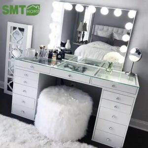 wooden dressing table makeup table designs mirror with drawer modern white makeup vanities makeup vanity dressing table set - Image 1