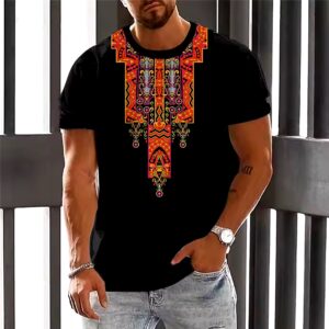 Retro Color Block Tribal Style T Shirt For Men Summer Streetwear O Collar Loose Short Sleeve Big T-shirts Men Clothing - Image 4