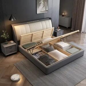 Hot Sale light luxury double leather bed 1.8m Modern Italian minimalist queen size bed Nordic wedding king size bed - Image 3