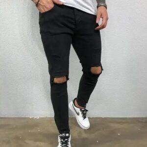 High Quality Spring Summer Elastic Plus Size Skinny Ripped Destroyed Men's Jeans Joggers Rippedjeans - Image 5