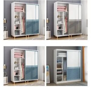 Solid wood Nordic wardrobe home bedroom sliding door small apartment children's wardrobe sliding door can be customized wardrobe - Image 4
