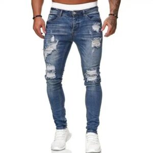 Men's Vintage Distressed Straight Cut Pencil Pants Custom Logo Breathable Zipper Design Washed Print Wholesale - Image 3