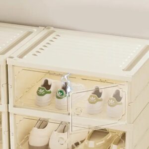 Wannuo 3-9 Layer Folding Shoe Box Modern Cream One-piece Plastic Folding Shoe Cabinet with Magnet - Image 7