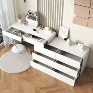 Modern Makeup Desk Wooden Minimalist Storage Cabinet With Mirror Bedroom Furniture Dressing Table - Image 4