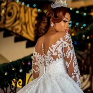 African Long Sleeve Wedding Dress Beading Lace Bridal Gown vestidos de noiva - Image 7
