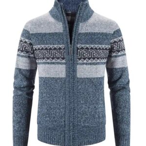 New 2024 Products Men s Fashion Patchwork Slim Fit Stand Collar Jacket Coats Cardigan Knitted Sweater - Image 7
