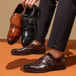 Mens Buckle Mengke Cover Cross-border Men's Shoes Vintage Block British Style Leather Shoes Mens Shoes Large Size 39-48 - Image 1