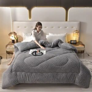 Winter Thickened Warm Light Luxury Double-sided Milk Lamb Velvet Solid Color Quilt Core bedding - Image 3