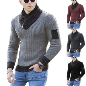 Men's Solid Knitted Turtleneck with zipper Pullover Long Sleeve Cheap Plus Size Slim Fit Thick Man Sweater - Image 2