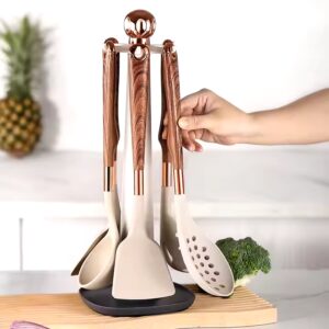 Heat Resistant BPA Free Silicone Kitchen Cooking Utensil Set Wooden Handles Kitchen Tools Spatula Set - Image 6