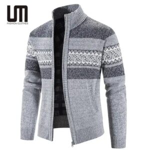 New 2024 Products Men s Fashion Patchwork Slim Fit Stand Collar Jacket Coats Cardigan Knitted Sweater - Image 4