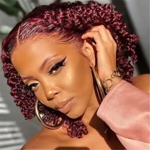 Cheap 13 * 4cm Lace Chemical Fiber Head Cover Wine Red Partial Short Curly Hair Small Curly Hair Manufacturer - Image 5