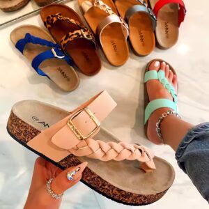 Summer Beach Slides Cork Sandals Fashion Trend Durable High Quality Women PU Rubber Summer Design Angkle Sandals - Image 4