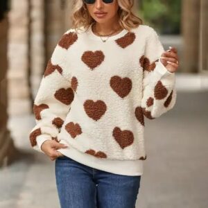 Fashion Women American Heart Pattern Long Sleeve Loose Jumper Pullover Cardigan Fur Sweaters Fleece Hoodie - Image 5