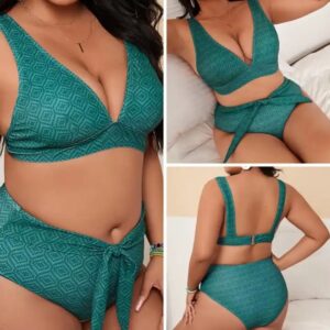 Triangle Split Solid Color Plus Size Quick Dry Breathable Maternity Swimsuit with Open Back Suspender Adults - Image 3