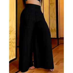 Spring Summer New Fashion Casual Comfortable Women Lady Solid Color High Waist Slim Wide Leg Long Pants - Image 4