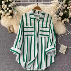 New Striped Shirt Jacket Female Korean Version Casual Loose Top - Image 5