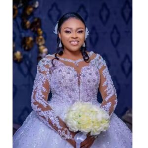 Long Sleeve Beaded Lace Ball Gown Bridal Wedding Dresses Cathedral Tail African Girl Wedding Gowns Long Train - Image 5