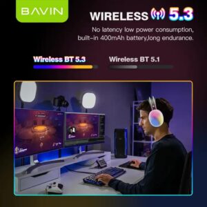 BAVIN high quality BH32 7.1 surround sound bluetooth wireless gaming earphones headsets with rgb light - Image 7