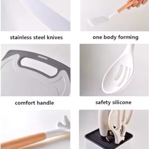 19 Pcs Silicone Kitchen Utensil Set With Wooden Handle Cooking Tools Cuttings Board Storage Bucket Kitchen Gadget set - Image 5
