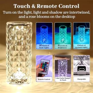 LED Crystal Table Lamp Rose Light Projector 16 Colors Touch Night Light Romantic Atmosphere Light USB Home Bar Decor - Image 5