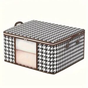 Houndstooth 50L 75L Large Capacity Waterproof Dust-Proof Visible Window Quilt Storage Bag Box With Zipper Handle For Home Travel - Image 3